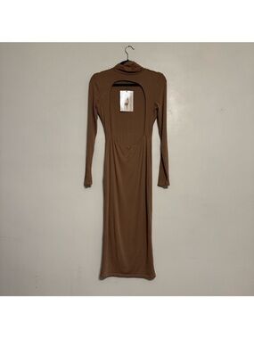 Naked Wardrobe Bodycon Mock Neck Long Sleeve Midi Dress - Size XL